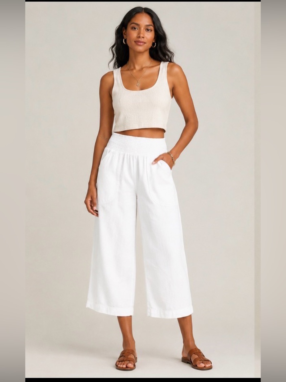 Anthropologie NEW pilcro Linen blend Crop Wide Leg Culottes Pants XL white LUXE